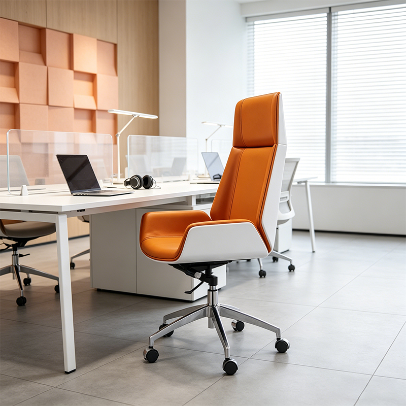 Modern Executive Premium Brazilian Cowhide Leather Contact Surface Office Chair - Rectangular High Back Height-Adjustable Swivel Desk Chair For Home Office