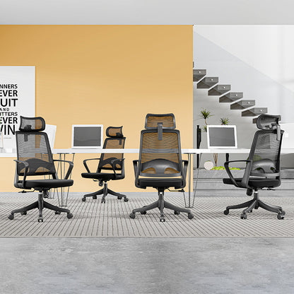 Modern Ergonomic High Back Mesh Office Chair - Rectangular Adjustable Headrest Lumbar Support Reclining Desk Chair For Home Office