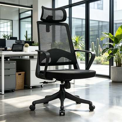 Modern Ergonomic High Back Mesh Office Chair - Rectangular Adjustable Headrest Lumbar Support Reclining Desk Chair For Home Office