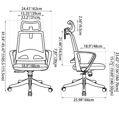Modern Ergonomic High Back Mesh Office Chair - Rectangular Adjustable Headrest Lumbar Support Reclining Desk Chair For Home Office