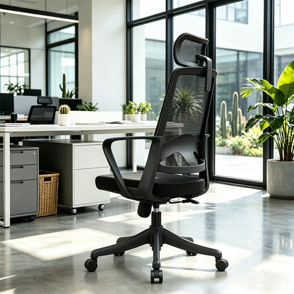 Modern Ergonomic High Back Mesh Office Chair - Rectangular Adjustable Headrest Lumbar Support Reclining Desk Chair For Home Office