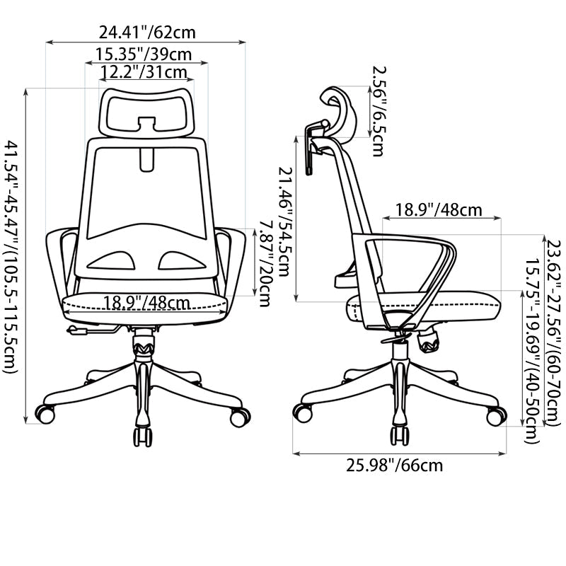 Modern Ergonomic Mesh High Back Office Chair - Rectangular Adjustable Headrest Lumbar Support Reclining Tilt Desk Chair For Home Office