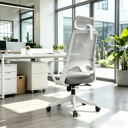 Modern Ergonomic Mesh High Back Office Chair - Rectangular Adjustable Headrest Lumbar Support Reclining Tilt Desk Chair For Home Office