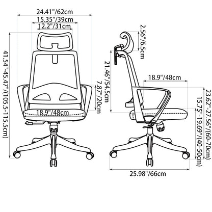 Modern High Back Breathable Mesh Office Chair - Rectangular Adjustable Headrest Lumbar Support Reclining Tilt Desk Chair For Home Office