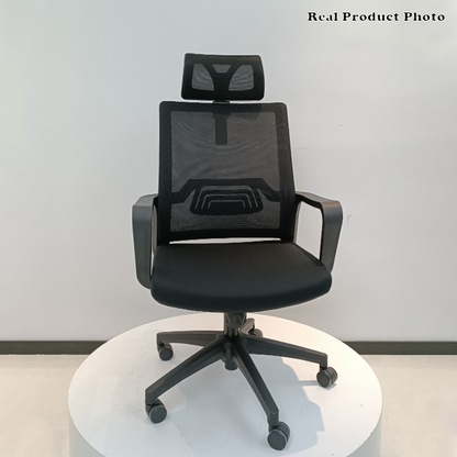 Modern High Back Breathable Mesh Office Chair - Rectangular Adjustable Headrest PU Casters Desk Chair For Home Office