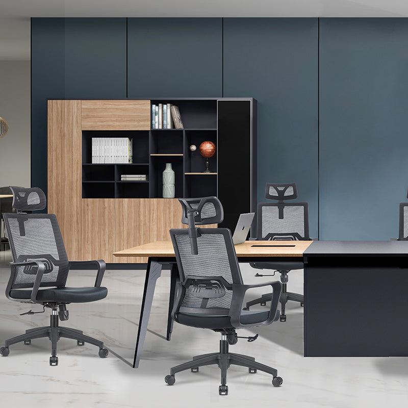 Modern High Back Breathable Mesh Office Chair - Rectangular Adjustable Headrest PU Casters Desk Chair For Home Office