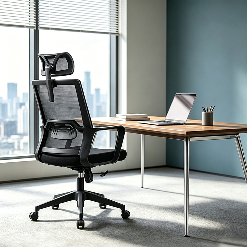Modern High Back Breathable Mesh Office Chair - Rectangular Adjustable Headrest PU Casters Desk Chair For Home Office