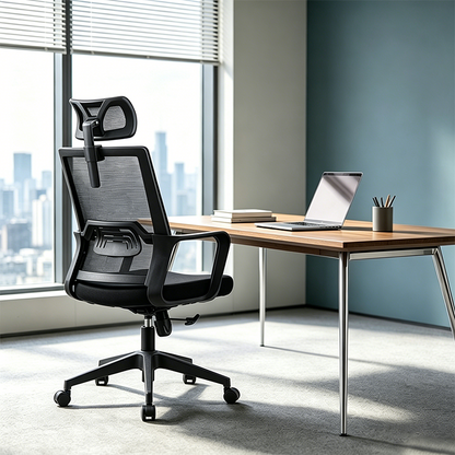 Modern High Back Breathable Mesh Office Chair - Rectangular Adjustable Headrest PU Casters Desk Chair For Home Office