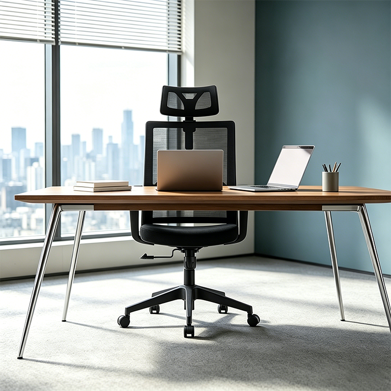 Modern High Back Breathable Mesh Office Chair - Rectangular Adjustable Headrest PU Casters Desk Chair For Home Office