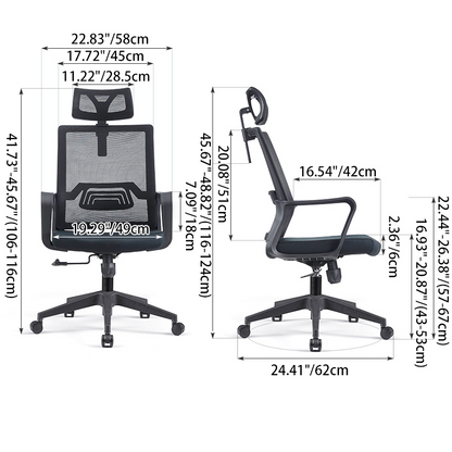 Modern High Back Breathable Mesh Office Chair - Rectangular Adjustable Headrest PU Casters Desk Chair For Home Office