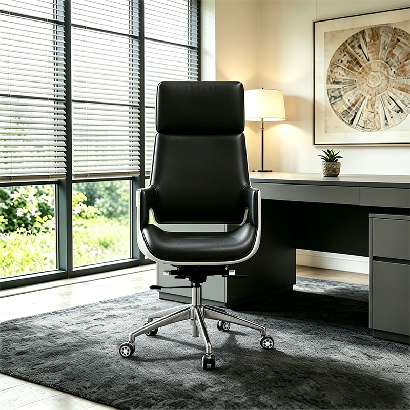 Modern Premium Brazilian Cowhide Leather Contact Surface Executive Desk Chair - Rectangular High Back Padded Cushion Office Chair For Home Office