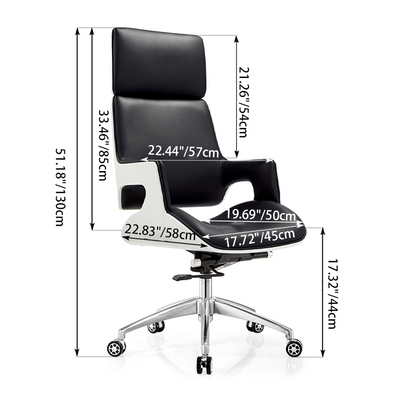 Modern Premium Brazilian Cowhide Leather Contact Surface Executive Desk Chair - Rectangular High Back Padded Cushion Office Chair For Home Office