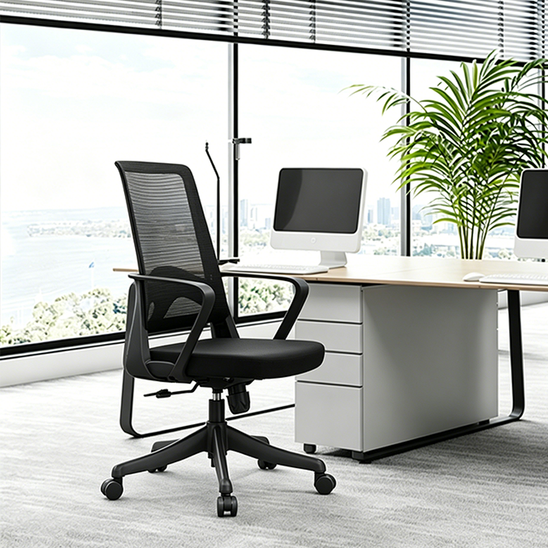 Modern Ergonomic Mid Back Mesh Office Chair - Rectangular Lumbar Support Breathable Backrest Desk Chair For Home Office