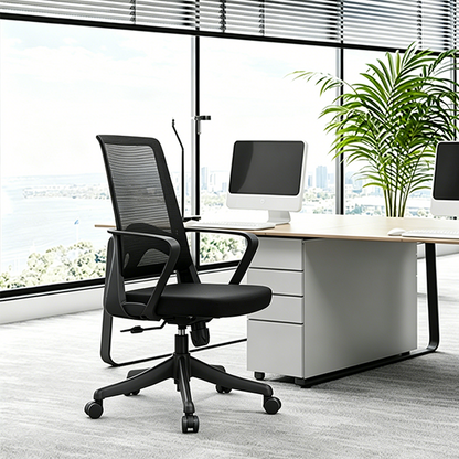 Modern Ergonomic Mid Back Mesh Office Chair - Rectangular Lumbar Support Breathable Backrest Desk Chair For Home Office