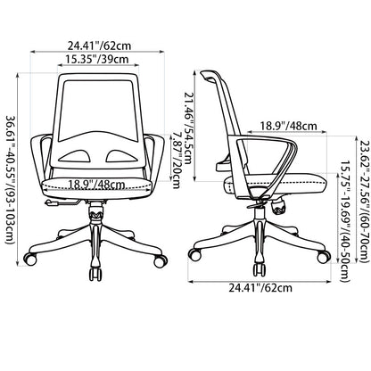 Modern Ergonomic Mid Back Mesh Office Chair - Rectangular Lumbar Support Breathable Backrest Desk Chair For Home Office