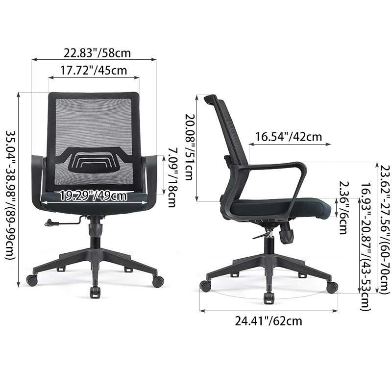 Modern Ergonomic Mid Back Mesh Office Chair - Rectangular Lumbar Support Reclining Tilt Desk Chair For Home Office