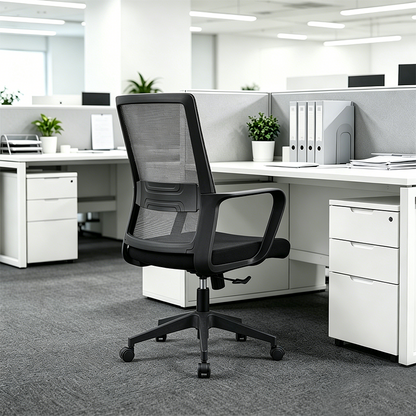 Modern Adjustable Mid-Back Mesh Task Chair - Rectangular Lumbar Support Reclining Tilt Desk Chair For Home Office