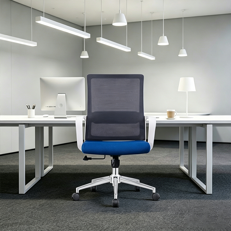 Modern Adjustable Mid-Back Mesh Work Chair - Rectangular Lumbar Support Noise-Reducing PU Casters Desk Chair For Home Office