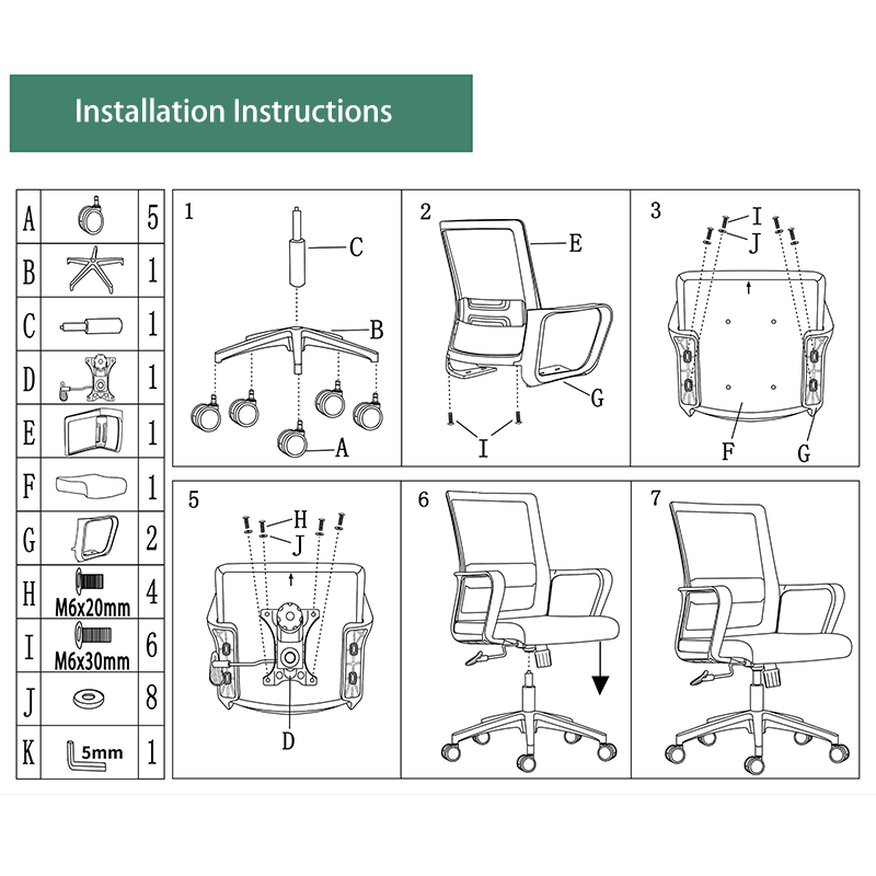 Modern Adjustable Mid-Back Mesh Work Chair - Rectangular Lumbar Support Noise-Reducing PU Casters Desk Chair For Home Office