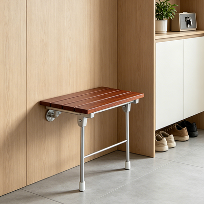 Modern Minimalist Rectangular Wall-mounted Design Wood Stainless Steel Shoe Bench Armless For Entryways