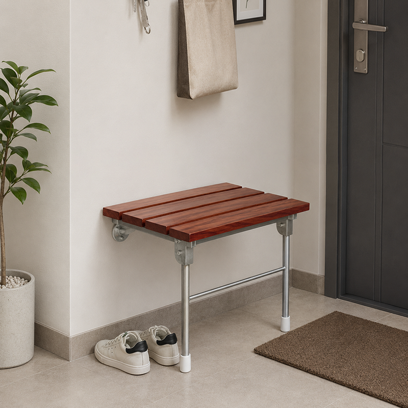Modern Minimalist Rectangular Wall-mounted Design Wood Stainless Steel Shoe Bench Armless For Entryways