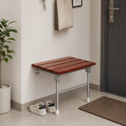 Modern Minimalist Rectangular Wall-mounted Design Wood Stainless Steel Shoe Bench Armless For Entryways