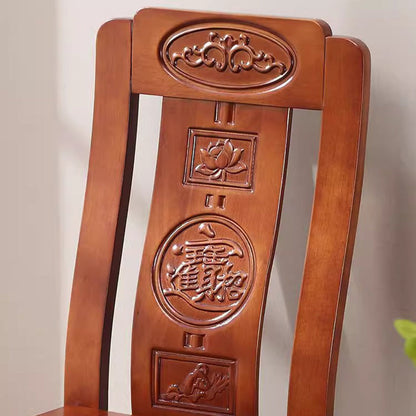 Traditional Chinese Rectangular Curved Rubberwood Dining Chair Backrest Armless For Dining Room