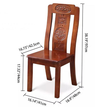 Traditional Chinese Rectangular Curved Rubberwood Dining Chair Backrest Armless For Dining Room