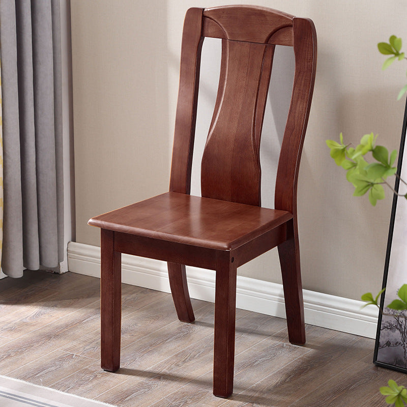 Traditional Chinese Rectangular Curved Rubberwood Dining Chair Backrest Armless For Dining Room