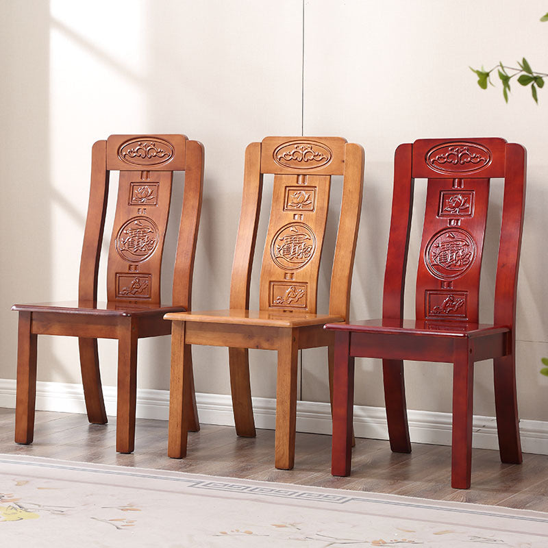 Traditional Chinese Rectangular Curved Rubberwood Dining Chair Backrest Armless For Dining Room