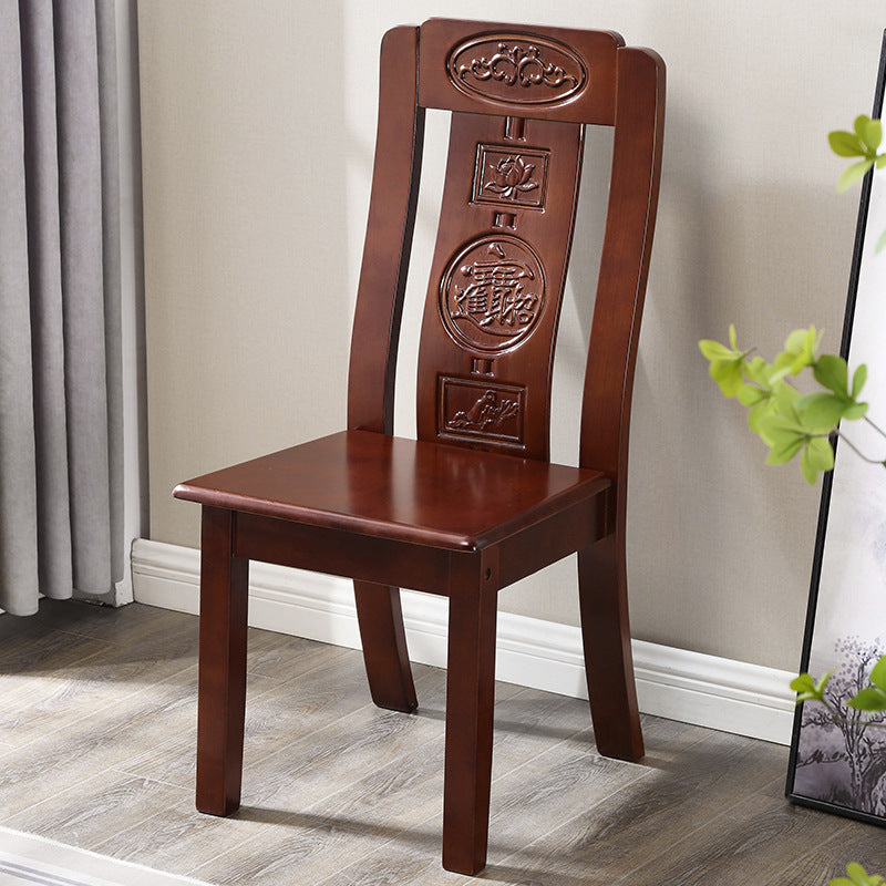 Traditional Chinese Rectangular Curved Rubberwood Dining Chair Backrest Armless For Dining Room