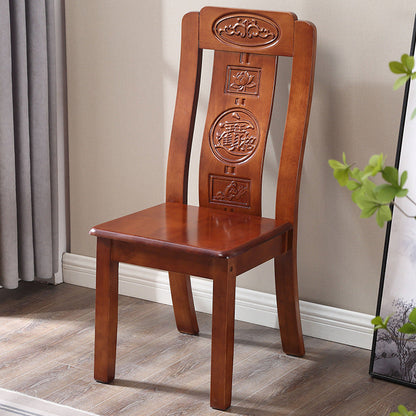Traditional Chinese Rectangular Curved Rubberwood Dining Chair Backrest Armless For Dining Room