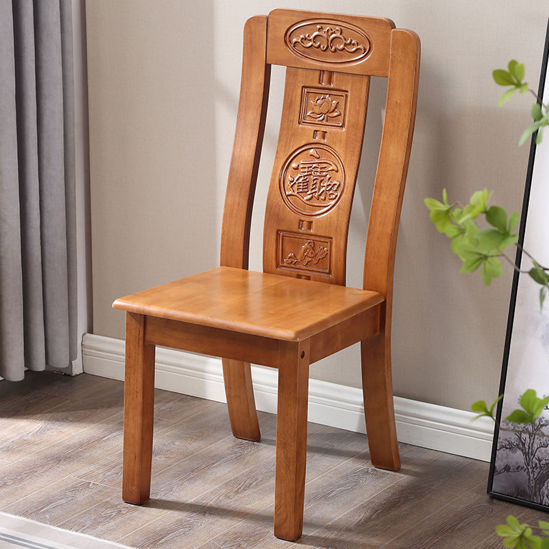 Traditional Chinese Rectangular Curved Rubberwood Dining Chair Backrest Armless For Dining Room
