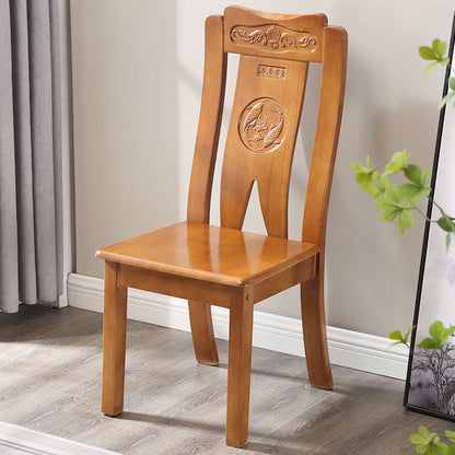 Traditional Chinese Rectangular Curved Rubberwood Dining Chair Backrest Armless For Dining Room