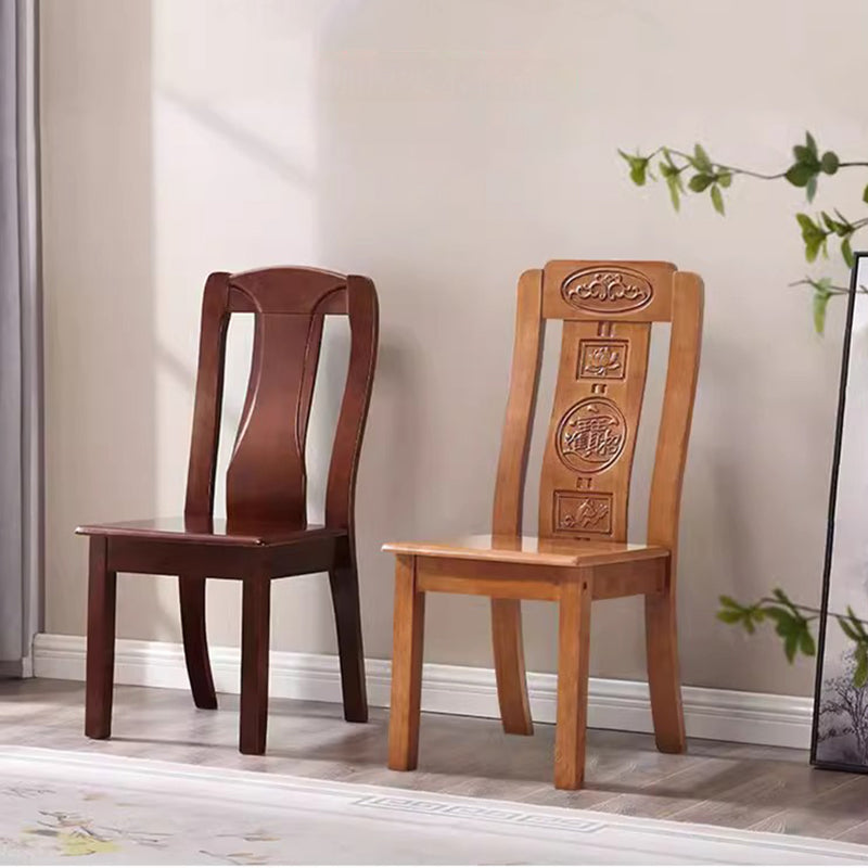 Traditional Chinese Rectangular Curved Rubberwood Dining Chair Backrest Armless For Dining Room