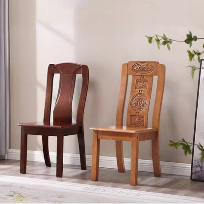 Traditional Chinese Rectangular Curved Rubberwood Dining Chair Backrest Armless For Dining Room