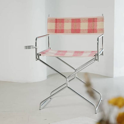 Art Deco Inspired Woven Folding Director’s Chair - Retro Plaid Fabric Portable Accent Chair For Outdoor Patio