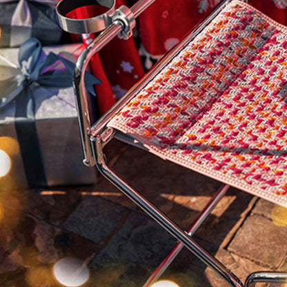 Art Deco Inspired Woven Folding Director’s Chair - Retro Plaid Fabric Portable Accent Chair For Outdoor Patio