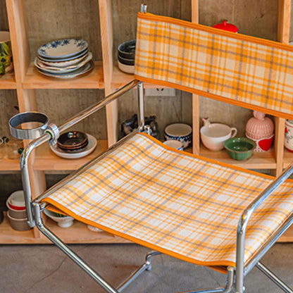 Art Deco Inspired Woven Folding Director’s Chair - Retro Plaid Fabric Portable Accent Chair For Outdoor Patio
