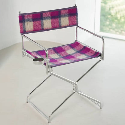 Art Deco Inspired Woven Folding Director’s Chair - Retro Plaid Fabric Portable Accent Chair For Outdoor Patio