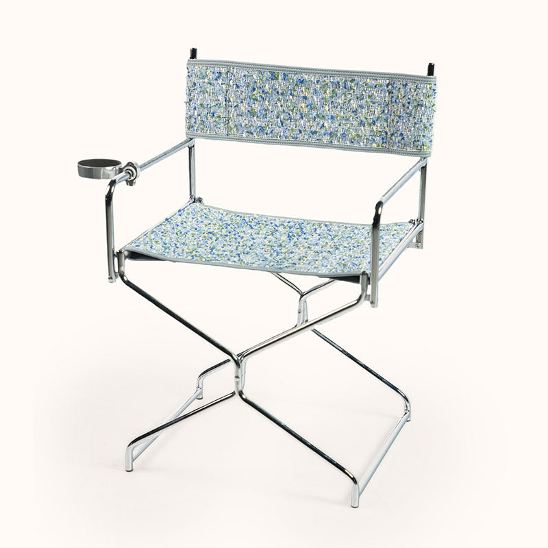 Art Deco Inspired Woven Folding Director’s Chair - Retro Plaid Fabric Portable Accent Chair For Outdoor Patio
