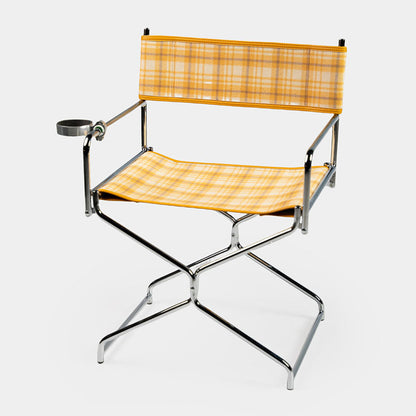 Art Deco Inspired Woven Folding Director’s Chair - Retro Plaid Fabric Portable Accent Chair For Outdoor Patio