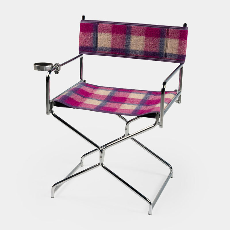 Art Deco Inspired Woven Folding Director’s Chair - Retro Plaid Fabric Portable Accent Chair For Outdoor Patio