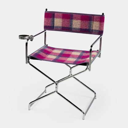 Art Deco Inspired Woven Folding Director’s Chair - Retro Plaid Fabric Portable Accent Chair For Outdoor Patio