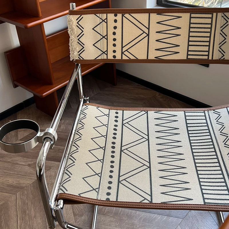 Bohemian Woven Folding Director’s Chair - Handmade Tribal Blanket Fabric & Chrome Frame Accent Chair For Outdoor Patio