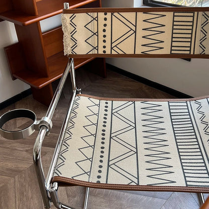 Bohemian Woven Folding Director’s Chair - Handmade Tribal Blanket Fabric & Chrome Frame Accent Chair For Outdoor Patio