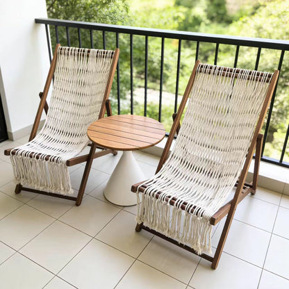 Modern Minimalist Merbau Wood Oxford Fabric Cotton-linen Blend Rectangular Folding Lounge Chair Recliner With 3-Position Adjustable Backrest For Outdoor Garden