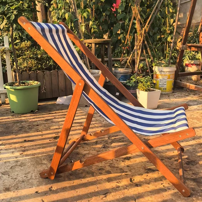 Modern Minimalist Merbau Wood Oxford Fabric Cotton-linen Blend Rectangular Folding Lounge Chair Recliner With 3-Position Adjustable Backrest For Outdoor Garden