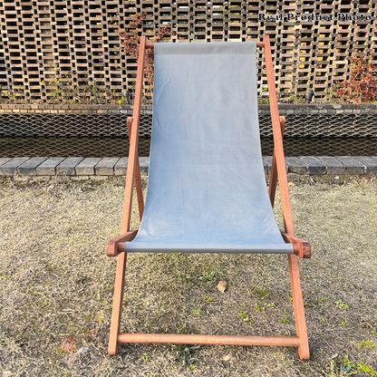 Modern Minimalist Merbau Wood Oxford Fabric Cotton-linen Blend Rectangular Folding Lounge Chair Recliner With 3-Position Adjustable Backrest For Outdoor Garden