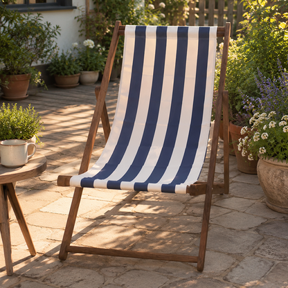 Modern Minimalist Merbau Wood Oxford Fabric Cotton-linen Blend Rectangular Folding Lounge Chair Recliner With 3-Position Adjustable Backrest For Outdoor Garden
